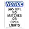 Signmission OSHA Notice Sign, 10" H, 7" W, Rigid Plastic, Gas Line No Matches Or Open Lights Sign, Portrait OS-NS-P-710-V-13003 - alternate 1